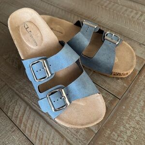 CL By Laundry Blue Double Buckle Slide Sandals